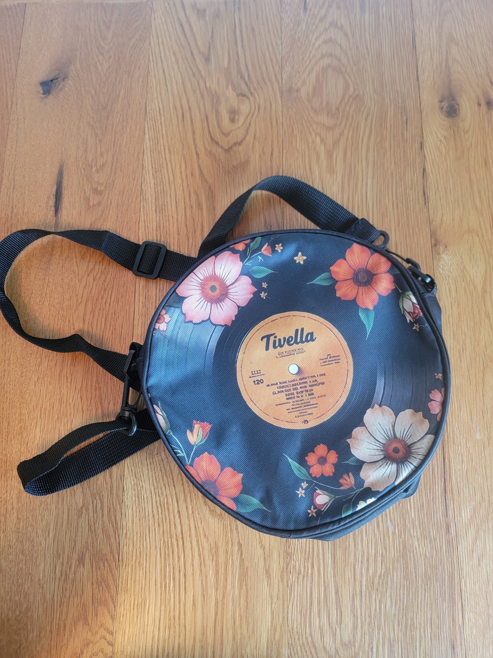 Floral Vinyl Record Crossbody Bag - Black NWOT